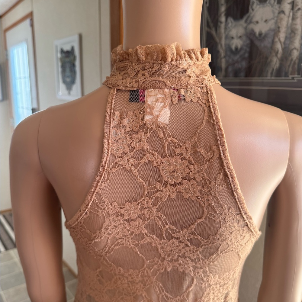 Chic Lace Ruffle Halter Top - Brown - Picture 7 of 14